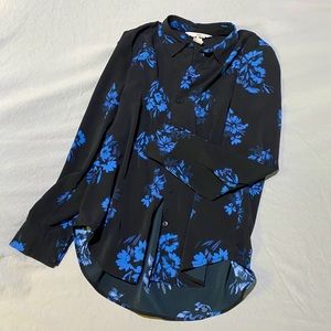 H&M Black and Blue Flower Button Down Blouse